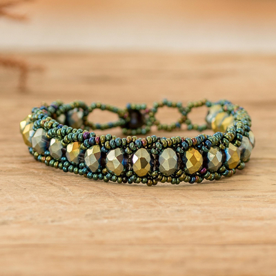 Green Glass Beaded Wristband Bracelet Handmade in Guatemala