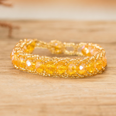 Handmade Gold and Yellow Glass Beaded Wristband Bracelet