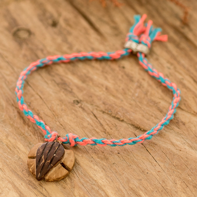 Cotton Braided Bracelet with Coconut Shell Turtle Pendant