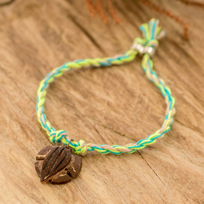Cotton Braided Bracelet with Coconut Shell Turtle Pendant