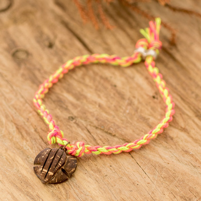 Colorful Braided Bracelet with Coconut Shell Turtle Pendant