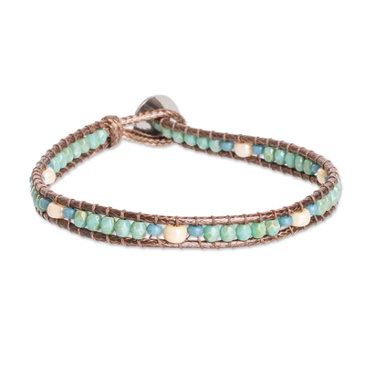Turquoise and Brown Glass Beaded Wristband Bracelet