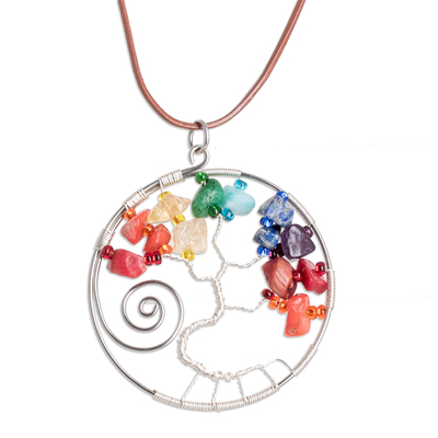 Nature-Themed Polished Multi-Gemstone Pendant Necklace