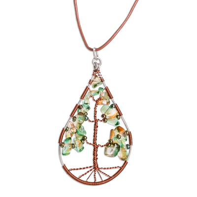 Drop-Shaped Tree-Themed Natural Peridot Pendant Necklace