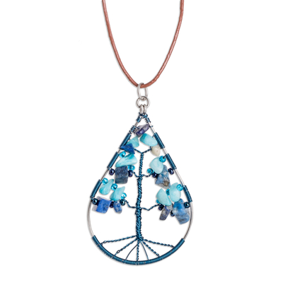 Drop-Shaped Tree-Themed Jasper and Quartz Pendant Necklace