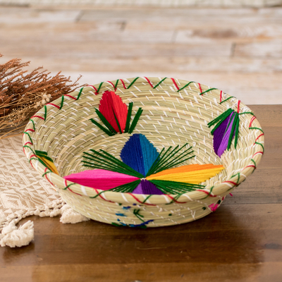 Handwoven Floral Colorful Natural Fiber Decorative Basket