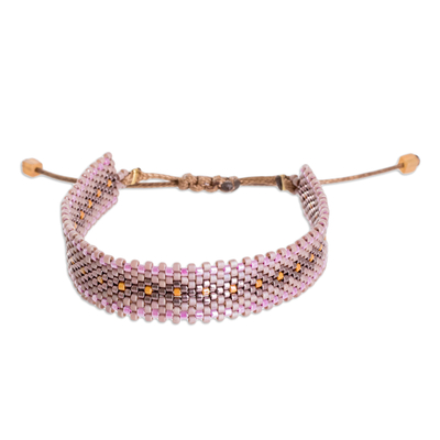 Handmade Lilac and Brown Glass Beaded Wristband Bracelet