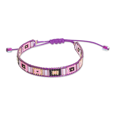 Handmade Purple and Pink Glass Beaded Wristband Bracelet