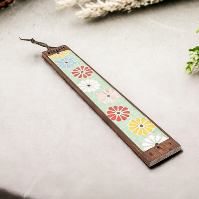 Handmade Glass Floral Mosaic Incense Holder in Bright Hues