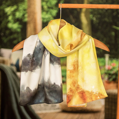 Brown-and-Yellow Marshbird Inspired Abstract Printed Scarf