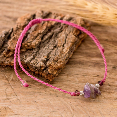 Handcrafted Amethyst and Crystal Pendant Bracelet