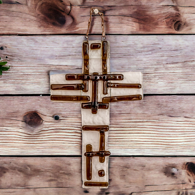 Handcrafted Brown Float Glass Wall Cross from Costa Rica