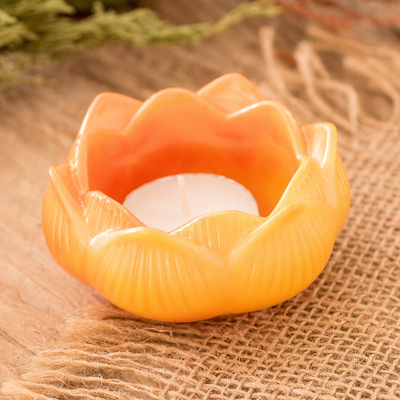 Handcrafted Orange Resin Lotus-Shaped Tealight Candleholder
