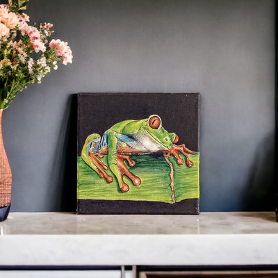 Eco-Friendly Acrylic on Canvas Realistic Frog Painting