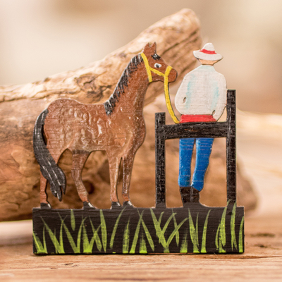 Hand-Painted Inspirational Recycled Wood Brown Horse Magnet