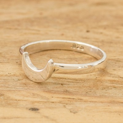 High-Polished Moon-Themed Sterling Silver Band Ring