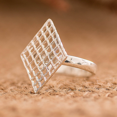 Diamond-Shaped Sterling Silver Cocktail Ring from Guatemala