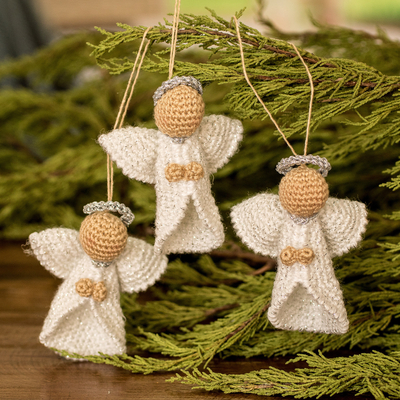 3 Crocheted Cotton Angel Ornaments Handcrafted in Guatemala