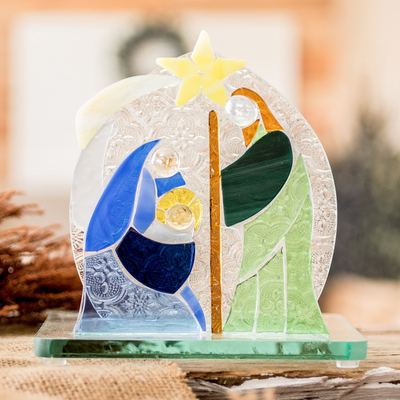Hand-Painted Warm-Toned Float Glass Nativity Scene