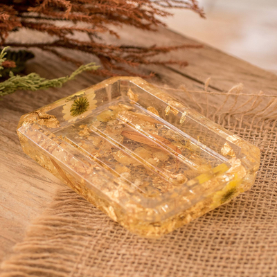 Handcrafted Floral Yellowish-Clear-Toned Resin Soap Dish