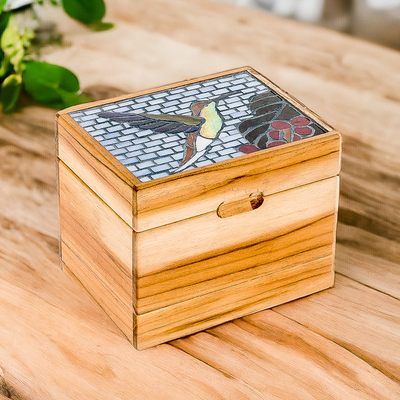 Glass Hummingbird Mosaic Teak Wood Decorative Box