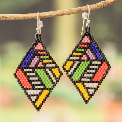 Colorful Diamond-Shaped Glass Beaded Dangle Earrings
