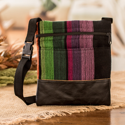 Handwoven Adjustable Striped Leather-Accented Cotton Sling