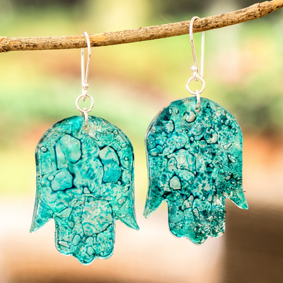 Hand-Shaped Turquoise Recycled CD Dangle Earrings