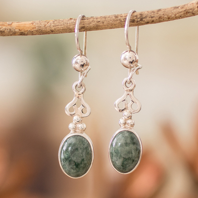 Guatemalan Light Green Jade Sterling Silver Dangle Earrings