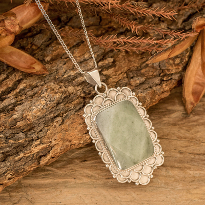Silver Necklace with Faceted Apple Green Jade Pendant