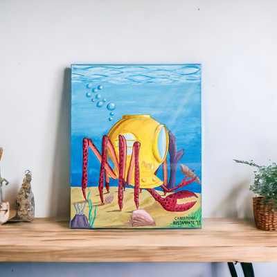 Acrylic on Canvas Surrealist Painting of a Diver Crab