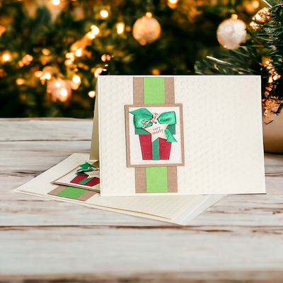 Handcrafted Pair of Gift-Themed Christmas Greeting Cards