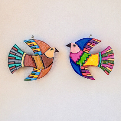 Set of 2 Hand-Painted Bird-Shaped Pinewood Key Holders