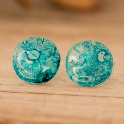 Eco-Friendly Round Turquoise Recycled CD Stud Earrings