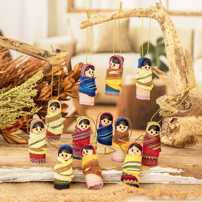 Handcrafted Worry Doll Wood and Cotton Ornaments (Set of 12)