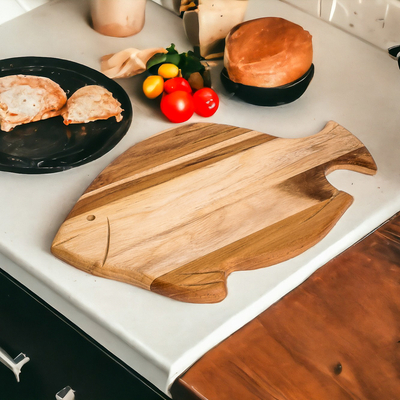 Hand-Carved Fish-Shaped Teak Wood Cheese Board