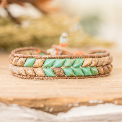 Handmade Turquoise and Brown Glass Beaded Wristband Bracelet