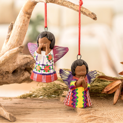 2 Ornaments of Angels Wearing Traditional Guatemalan Attire