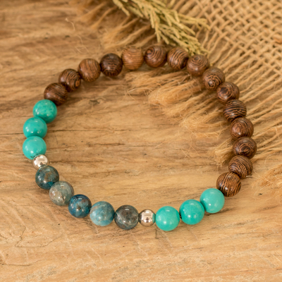 Agate Reconstituted Turquoise Wooden Beaded Stretch Bracelet