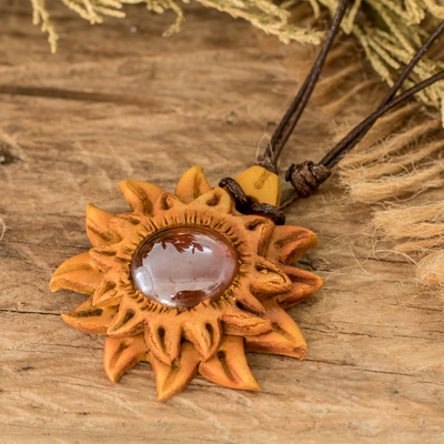 Handcrafted Adjustable Resin Pendant Necklace with Sun Motif