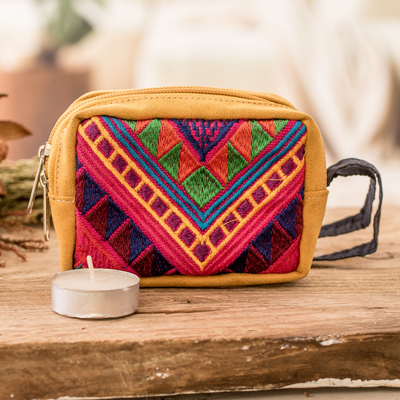 Mustard Cotton Coin Purse with Handwoven Geometric Motifs