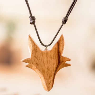 Hand-Carved Adjustable Cedarwood Fox Pendant Necklace