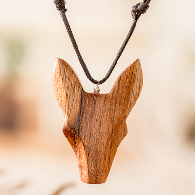 Hand-Carved Adjustable Cedarwood Wolf Pendant Necklace