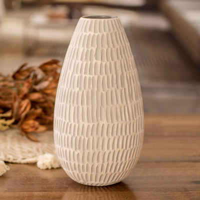 Hand-Painted Modern Ceramic Vase in Ivory and Grey