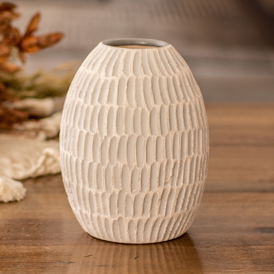Ivory and Grey Textured Ceramic Vase Handmade in Guatemala