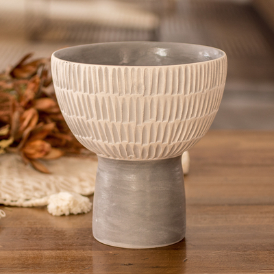 Ivory and Grey Modern Ceramic Vase Handmade in Guatemala
