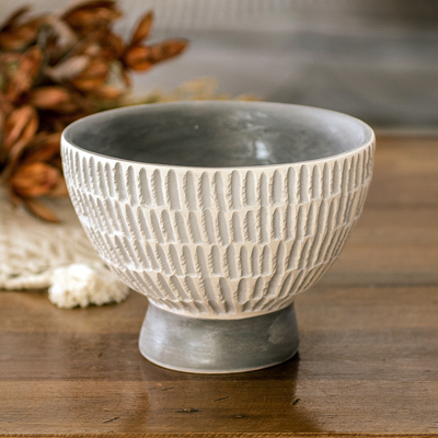 Guatemalan Handcrafted Textured Ivory and Grey Ceramic Vase