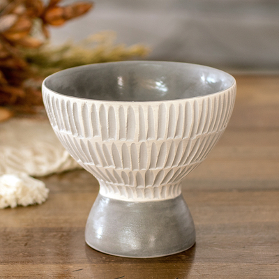 Guatemalan Handcrafted Modern Ivory and Grey Ceramic Vase