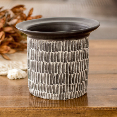 Guatemalan Handcrafted Modern Ivory and Black Ceramic Vase