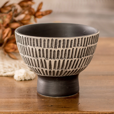 Ivory and Black Textured Ceramic Vase Handmade in Guatemala